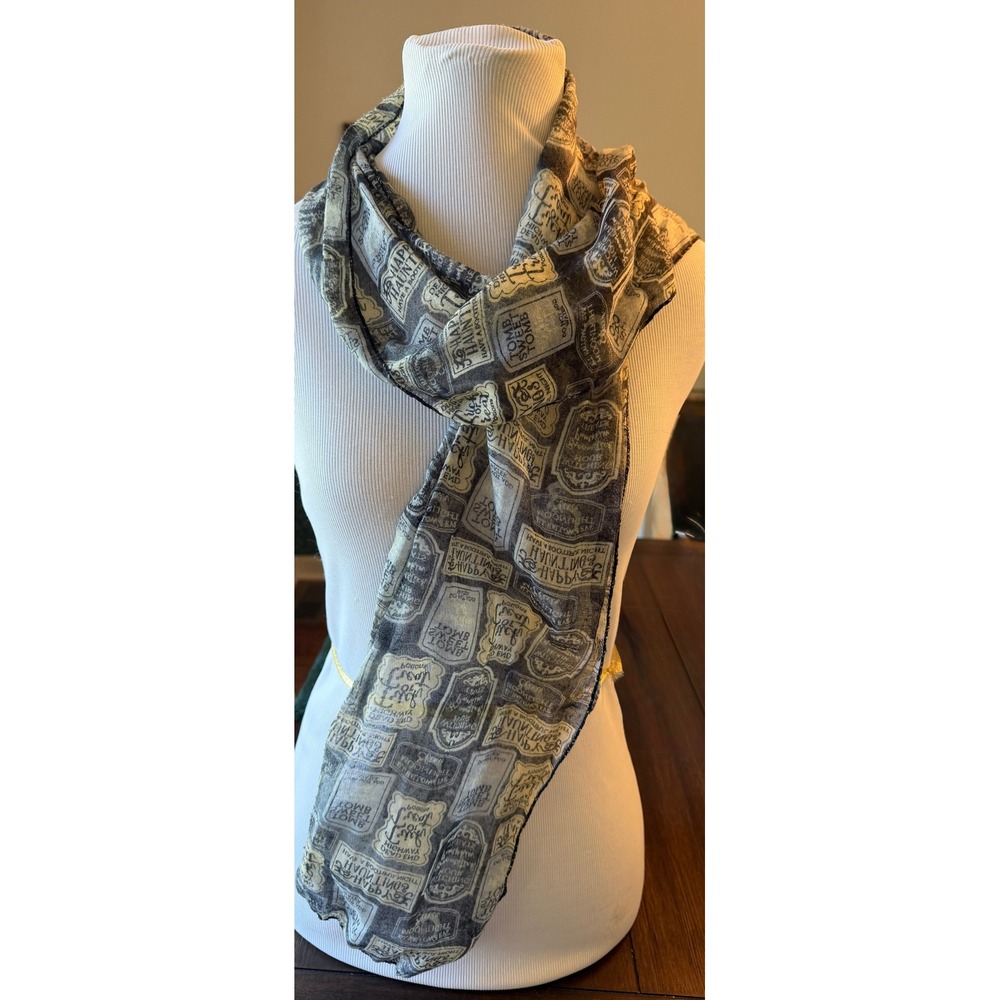 Halloween Apothecary Label Scarf Black Grey Tomb Sweet Tomb Spooky Gauze Wrap
